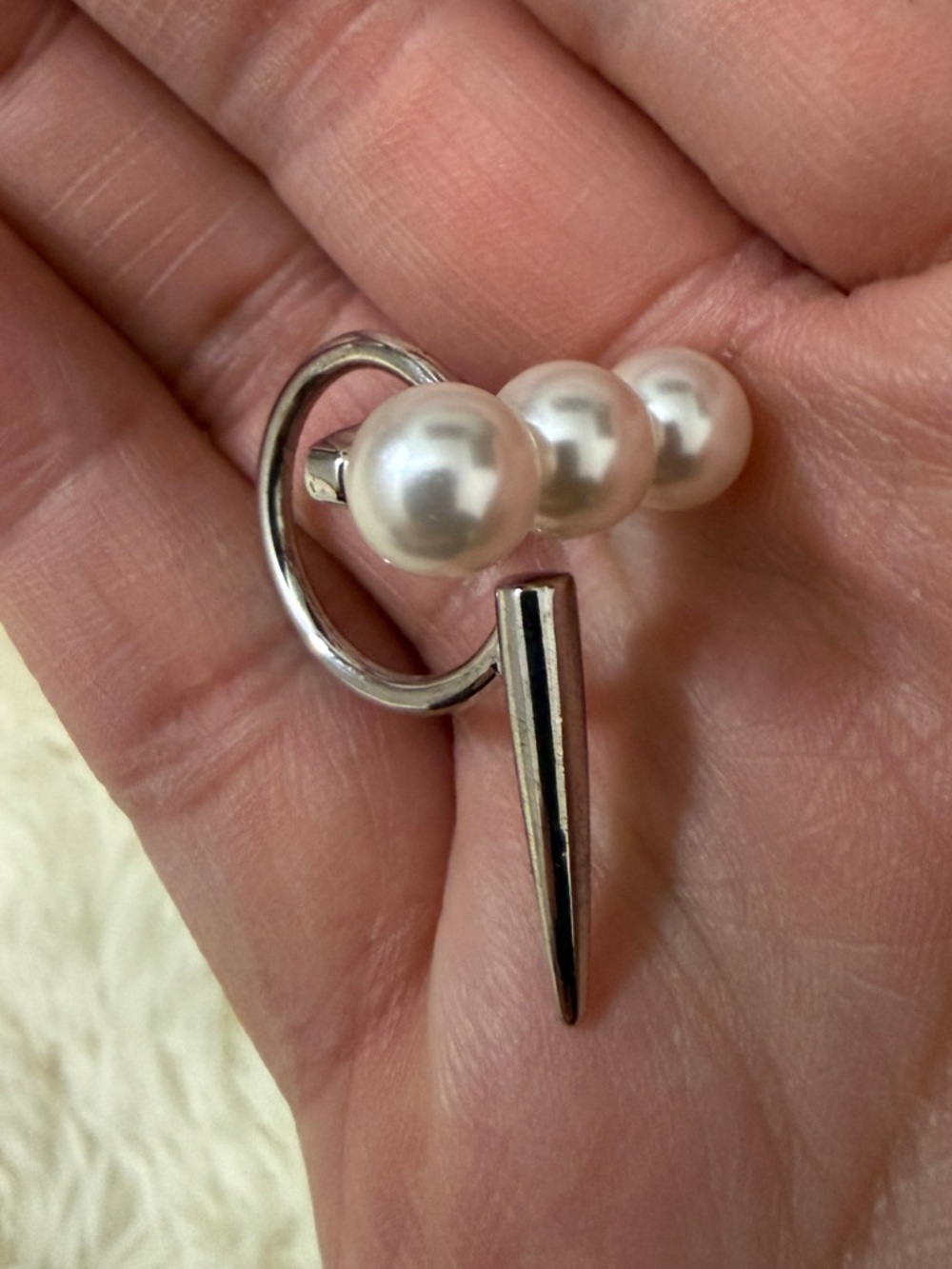 Wanderlust + Co Elegant Silver Pearl Statement Earring- White Pearls.One single